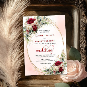 Faire-part de mariage floral bohème burgundy vinta