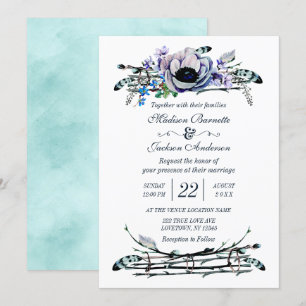 Faire-part de mariage floral Bohème Chic Menthe et