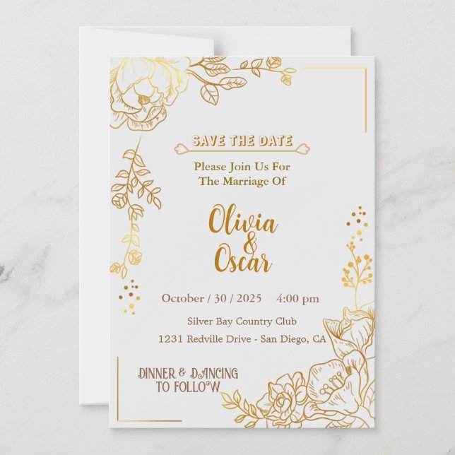 Faire-part de mariage floral bohème neutre rustiqu (Recto)