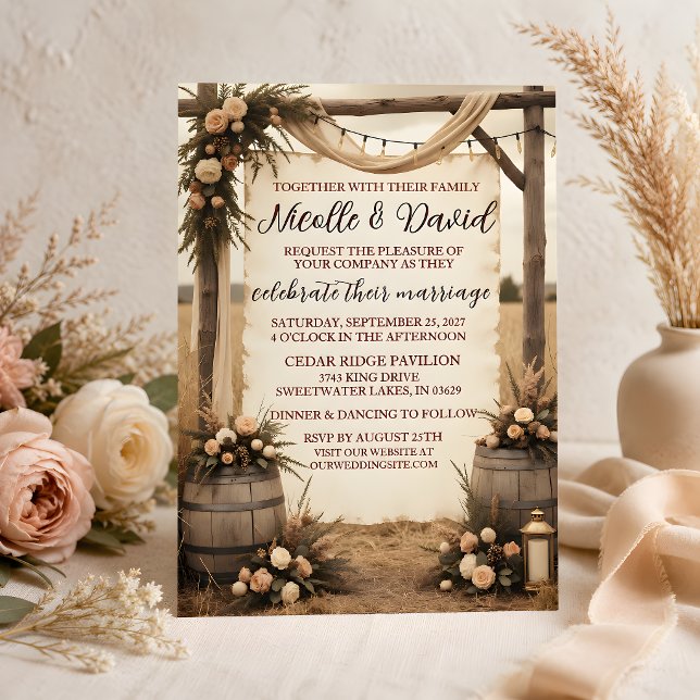 Faire-part de mariage floral bohème rustique (Rustic Floral Barrel Wedding Invitation rustic wedding, invitation, barn wedding invitation)