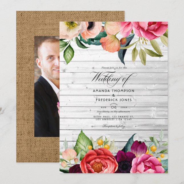 Faire-part de mariage floral bohème rustique (Devant / Derrière)