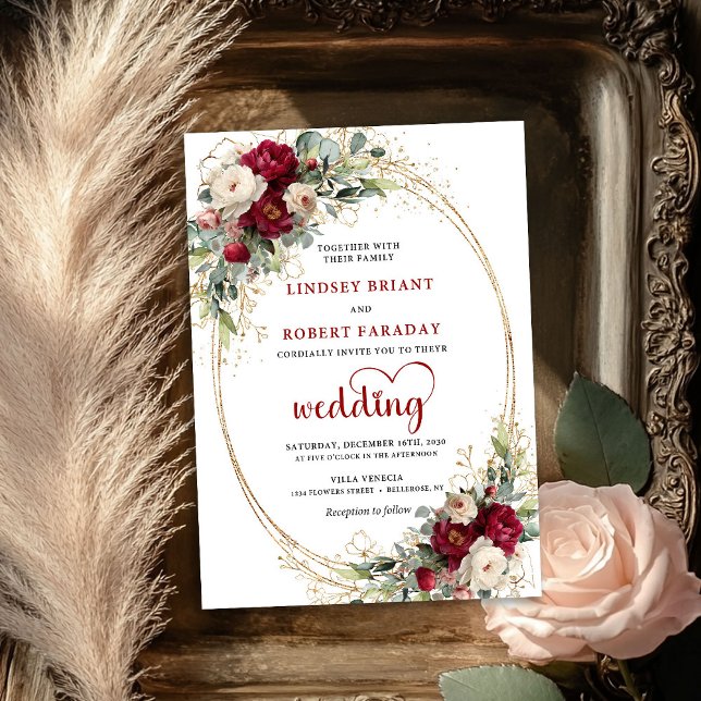 Faire-part de mariage floral bohème rustique de Bo (Burgundy Rustic Bohemian Floral Wedding Invite)