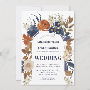 Faire-part de mariage Floral Boho bleu rouille