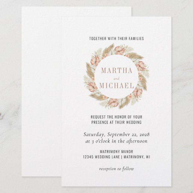 Faire-part de mariage floral boho minimal (Devant / Derrière)