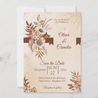Faire-part de mariage Floral Boho Neutre Rustique