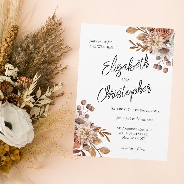 Faire-part de mariage floral Boho Terracotta Brun (Créateur téléchargé)