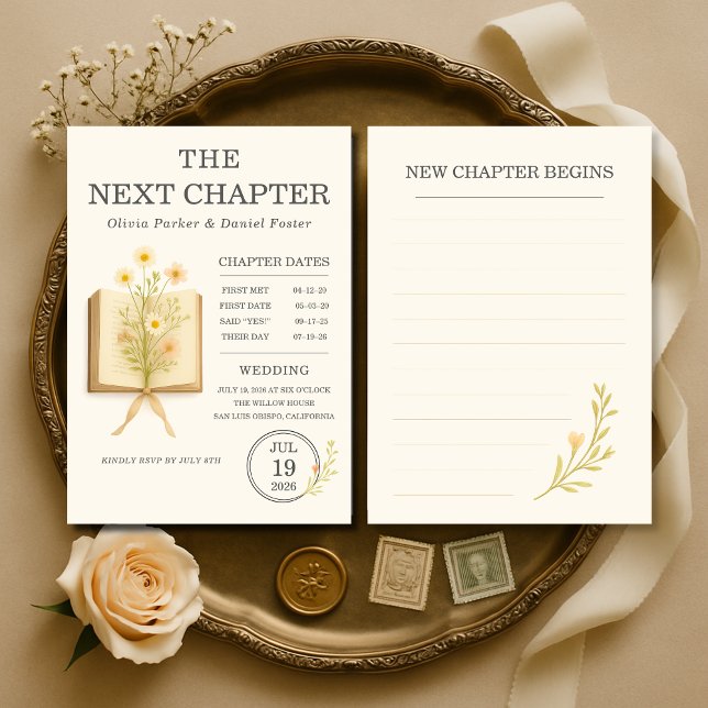Faire-Part de Mariage Floral Books Next Chapter Be (Créateur téléchargé)