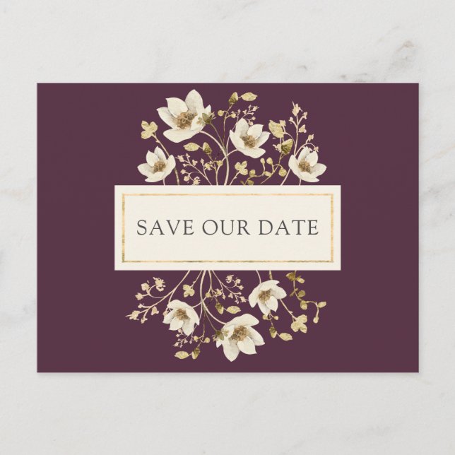Faire-part de mariage floral bordeaux (Devant)