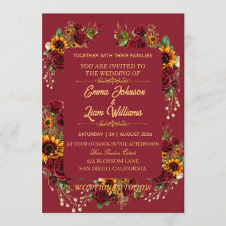 Faire-part de mariage floral bordeaux