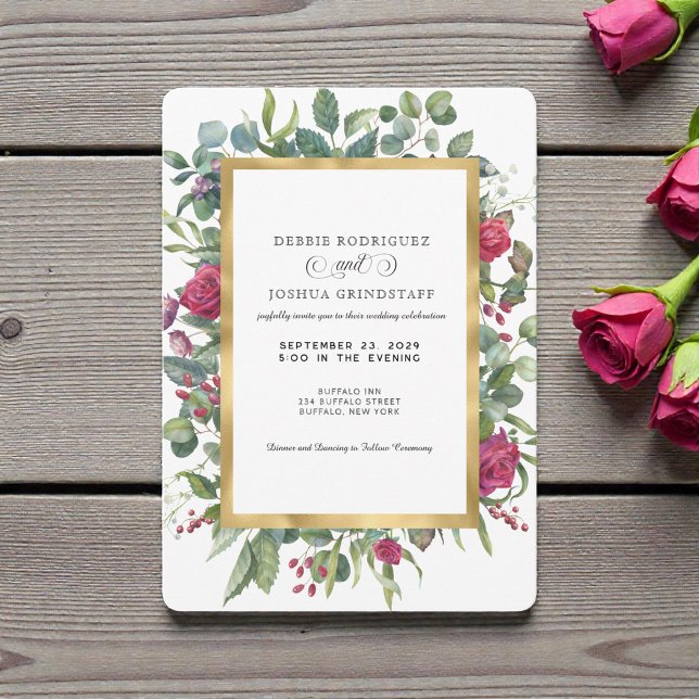 Faire-part de mariage floral bordeaux avec cadre d (Créateur téléchargé)