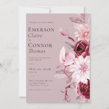 Faire-part de mariage floral bordeaux mauve modern
