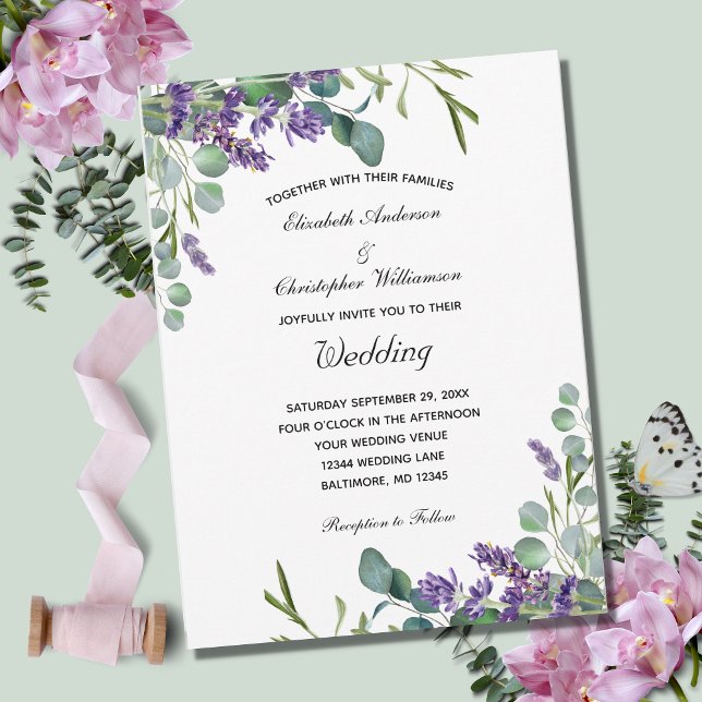 Faire-part de mariage floral botanique à la lavand (Créateur téléchargé)