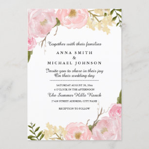 Faire-part de mariage floral botanique blanc rosé