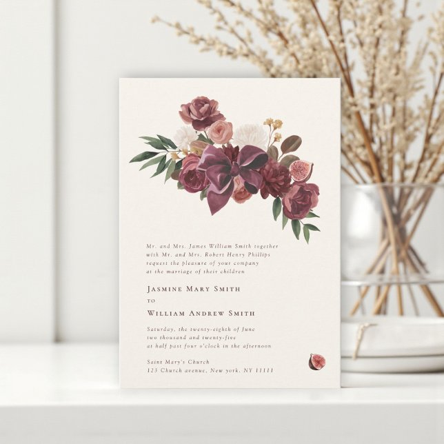 Faire-part de mariage floral botanique burgundy (Créateur téléchargé)