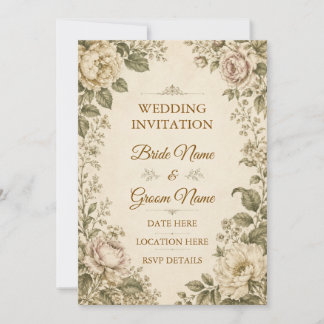 Faire-part de mariage floral botanique vintage
