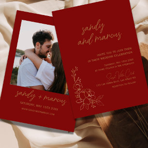 Faire-part de mariage Floral Bourgogne Et Or