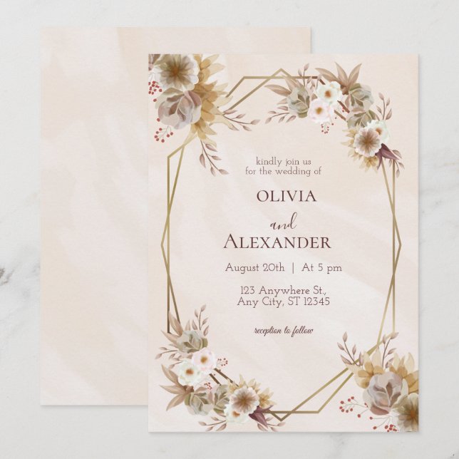 Faire-part de mariage Floral Brown beige (Devant / Derrière)