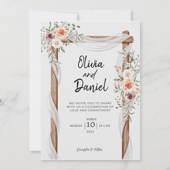 Faire-part de mariage floral Brown blanc (Devant)