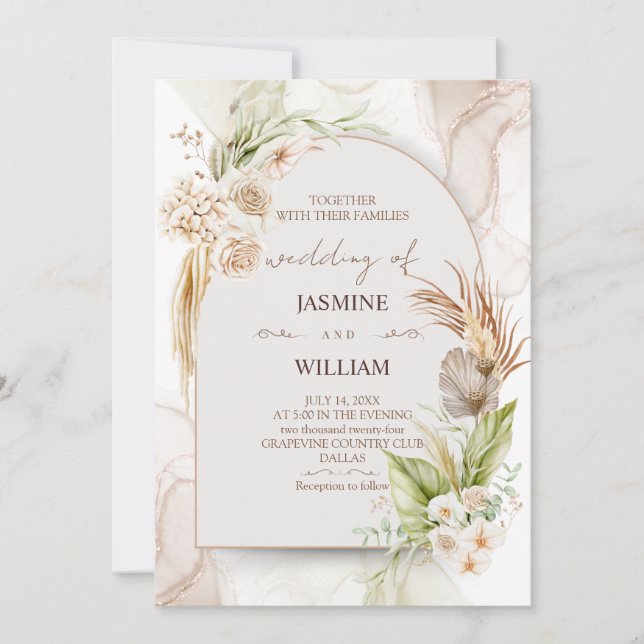 Faire-part de mariage Floral Brown Et Crème (Devant)