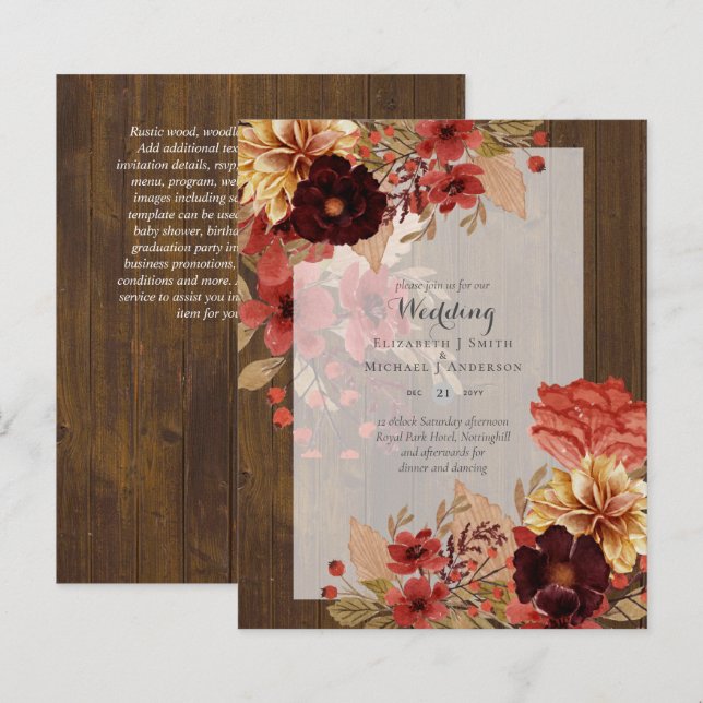 Faire-part de mariage floral BUDGET FALL - Dusky (Devant / Derrière)