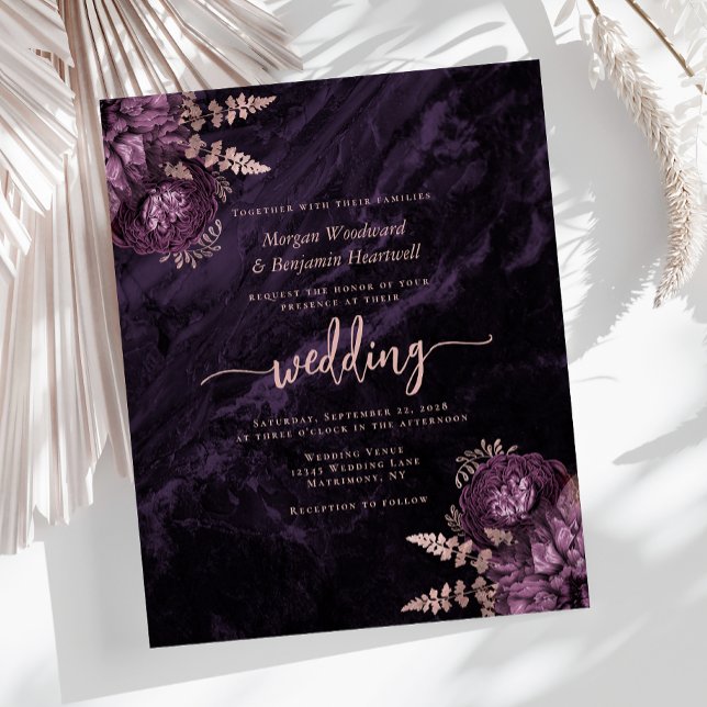 Faire-part de mariage floral Budget Rose Gold Viol (Créateur téléchargé)
