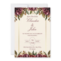 Faire-part de mariage floral burgundy