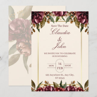 Faire-part de mariage floral burgundy
