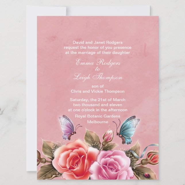 Faire-part de mariage Floral Burst rose (Devant)