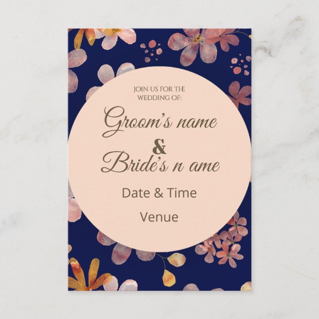 Faire-Part de Mariage Floral Cadre Cercle Chic (Devant)