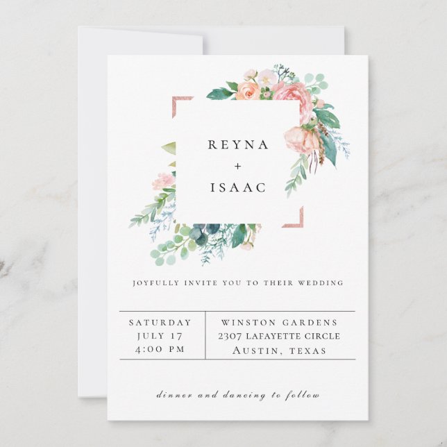 Faire-part de mariage floral cadre d'été (Devant)