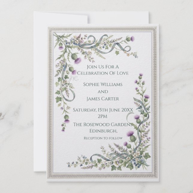 Faire-part de mariage floral celtique argent (Devant)