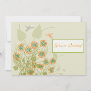 Faire-part de mariage floral cercle corail et vert