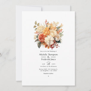 Faire-part de mariage floral Champagne et ivoire