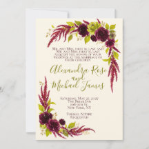 Faire-part de mariage floral Chartreuse et Bourgog