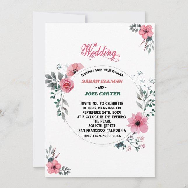 faire-part de mariage floral chic Bright Watercolo (Devant)