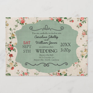 Faire-part de mariage floral chic minable vintage