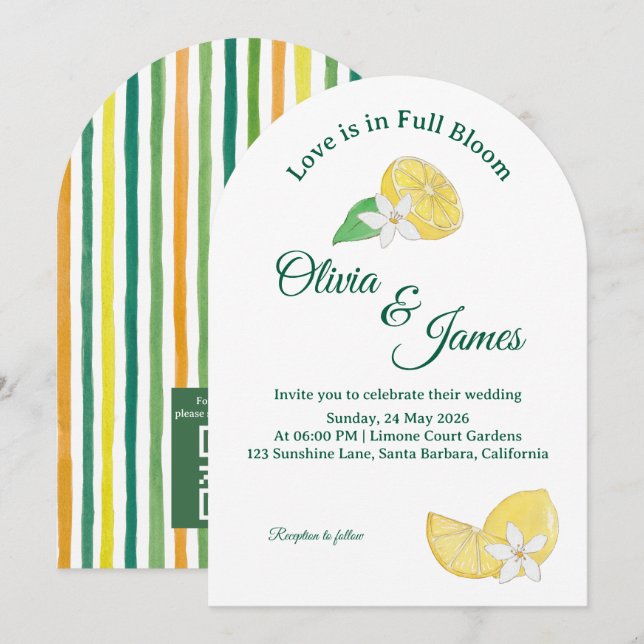Faire-part de mariage floral citrate au citron et  (Devant / Derrière)