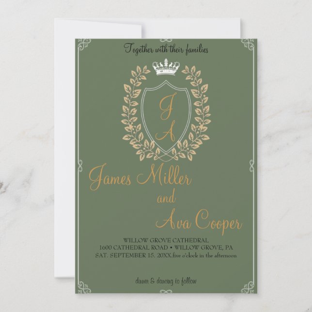 Faire-part de mariage Floral Classique Monogram Cr (Devant)