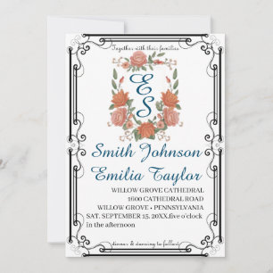 Faire-part de mariage Floral Classique Monogram Cr