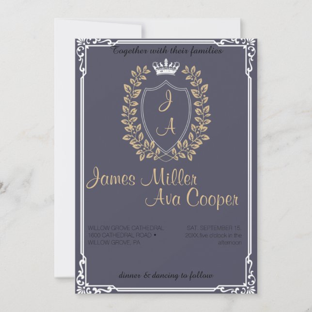 Faire-part de mariage Floral Classique Monogram Cr (Devant)