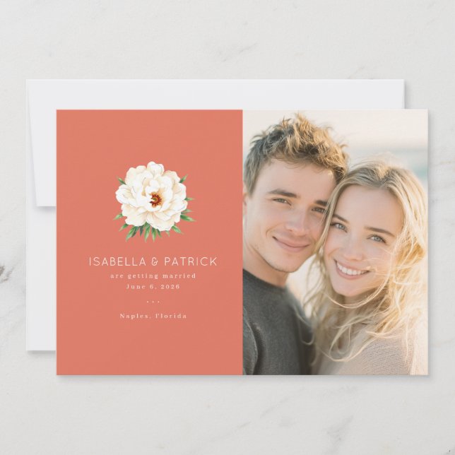 Faire-part de mariage floral corail joyeux (Devant)