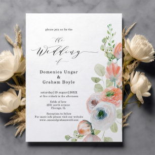 Faire-part de mariage floral corail romantique à b