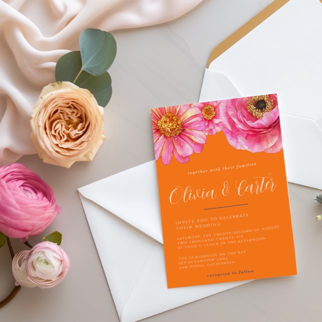 Faire-part de mariage floral couleur vive (Créateur téléchargé)