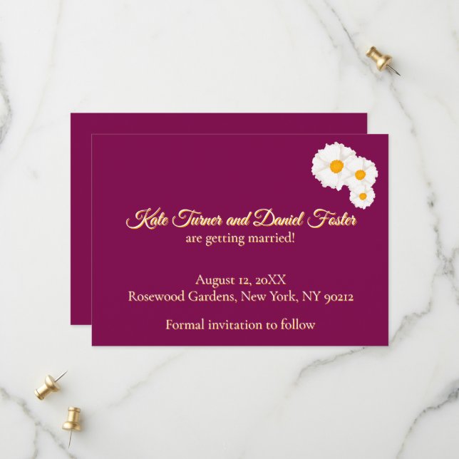 Faire-part de mariage floral Cranberry pour annonc (Devant/Arrière en situation)