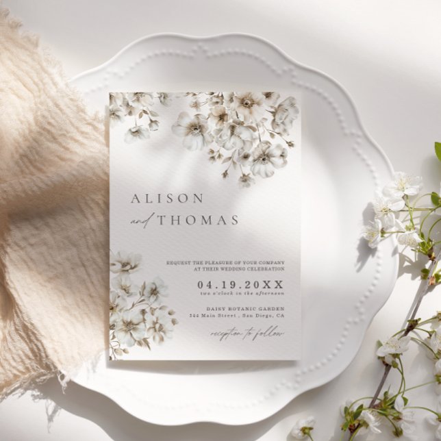 Faire-part de mariage floral crème Bohème rustique (Créateur téléchargé)