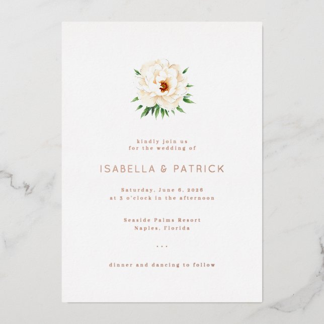 Faire-part de mariage floral crème élégant (Recto)