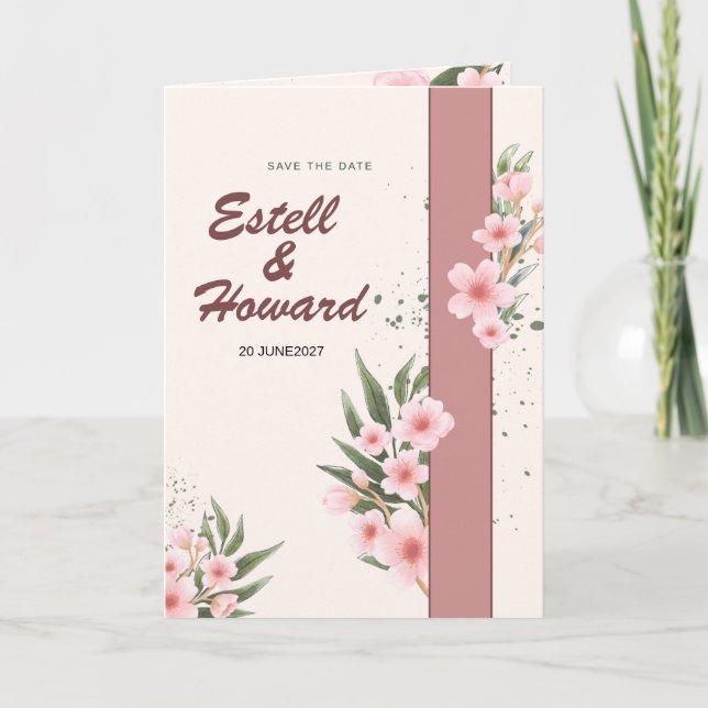 Faire-part de mariage floral crème élégant (Devant)