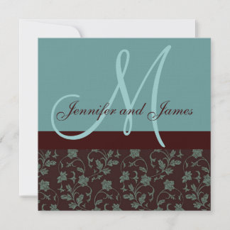 Faire-part de mariage Floral Damask Blue Brown