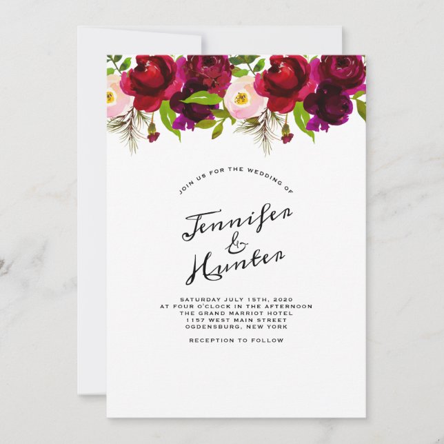 Faire-part de mariage floral d'aquarelle élégante (Devant)