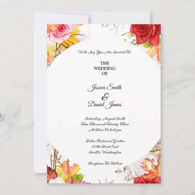 Faire-part de mariage floral d'automne (Devant)